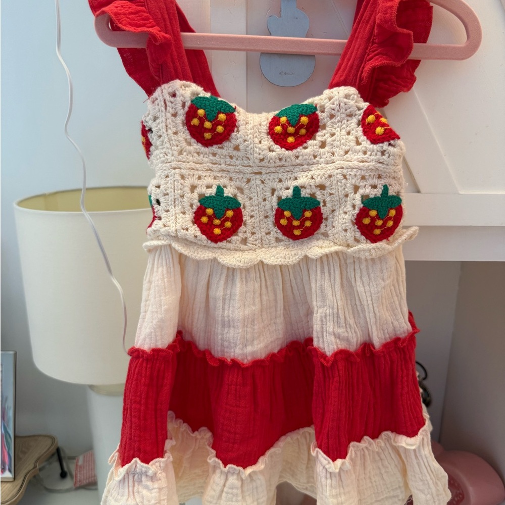Rare Editions Red and White Dress with Strawberry Accents